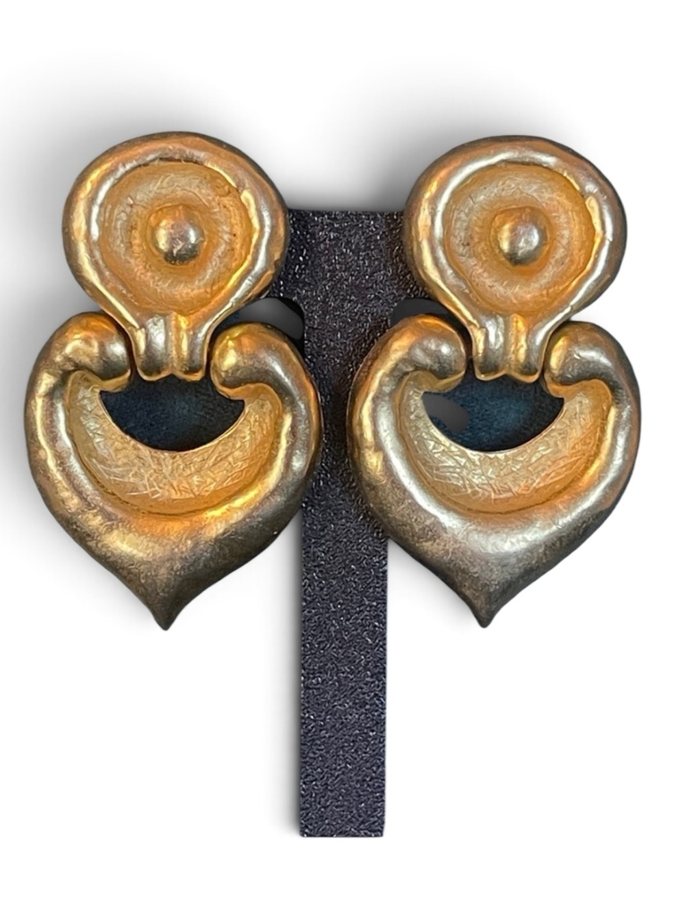 Vintage Anne Klein Runway Aesthetic Gold-Tone Door-Knocker Clip On Earrings